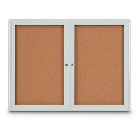 United Visual Products Double Door Radius Corkboard, 48"x36", Sat UV7003RC-SATINRC-BLACK